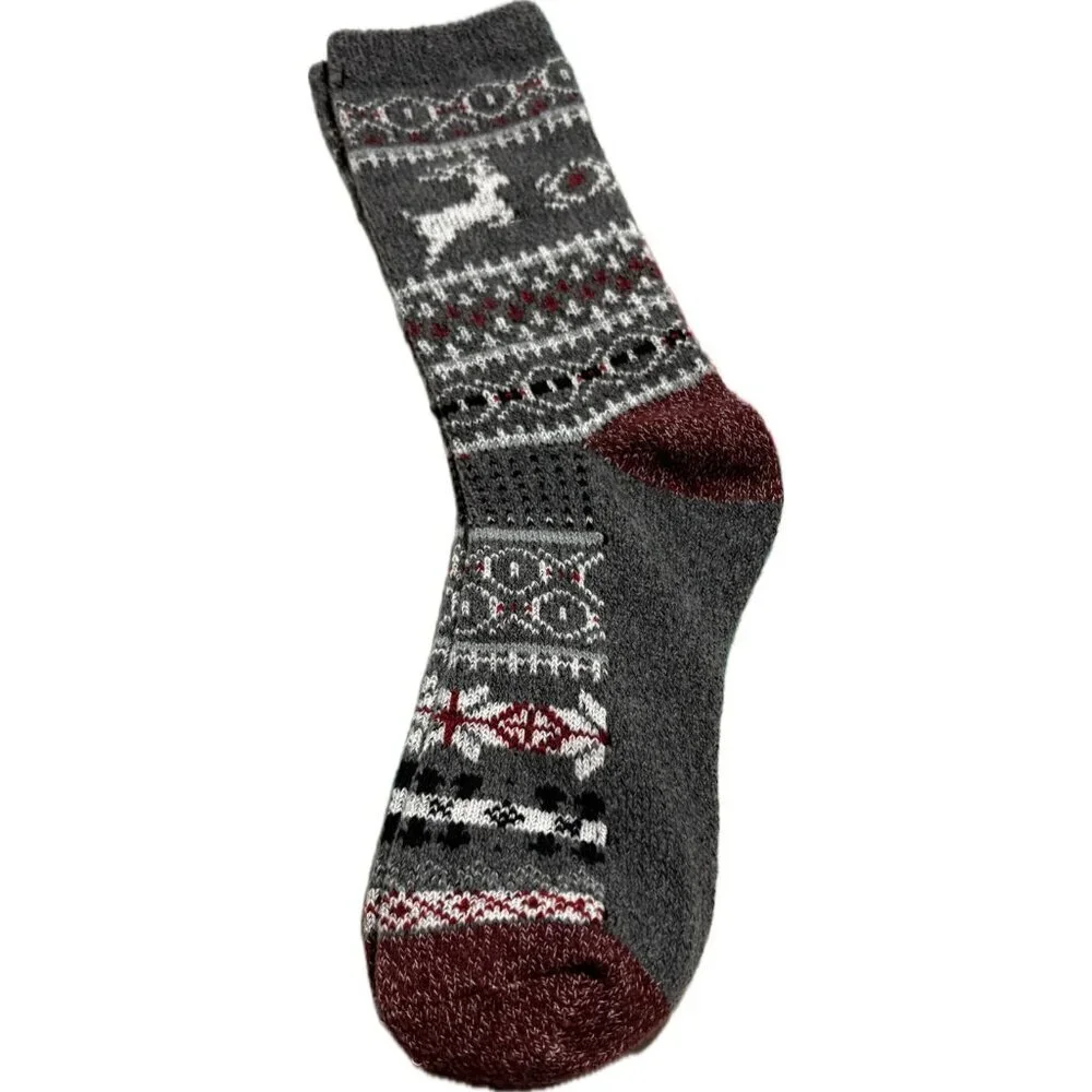 Dearfoams Gray Heather & Fair Isle Logo Ribbed Trim Stretch Boot Socks-2 Pairs